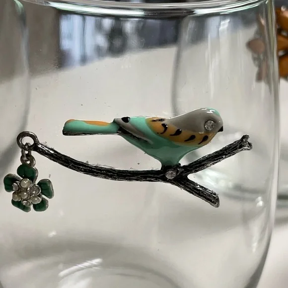 Hand crafted stemless wine glass vintage jewelry embellished crystal enamel - Picture 6 of 7